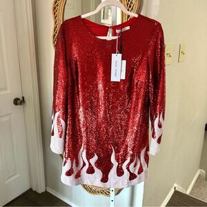 Each Other Paris / NWT Fire Sequined Mini Cocktail Dress Red White